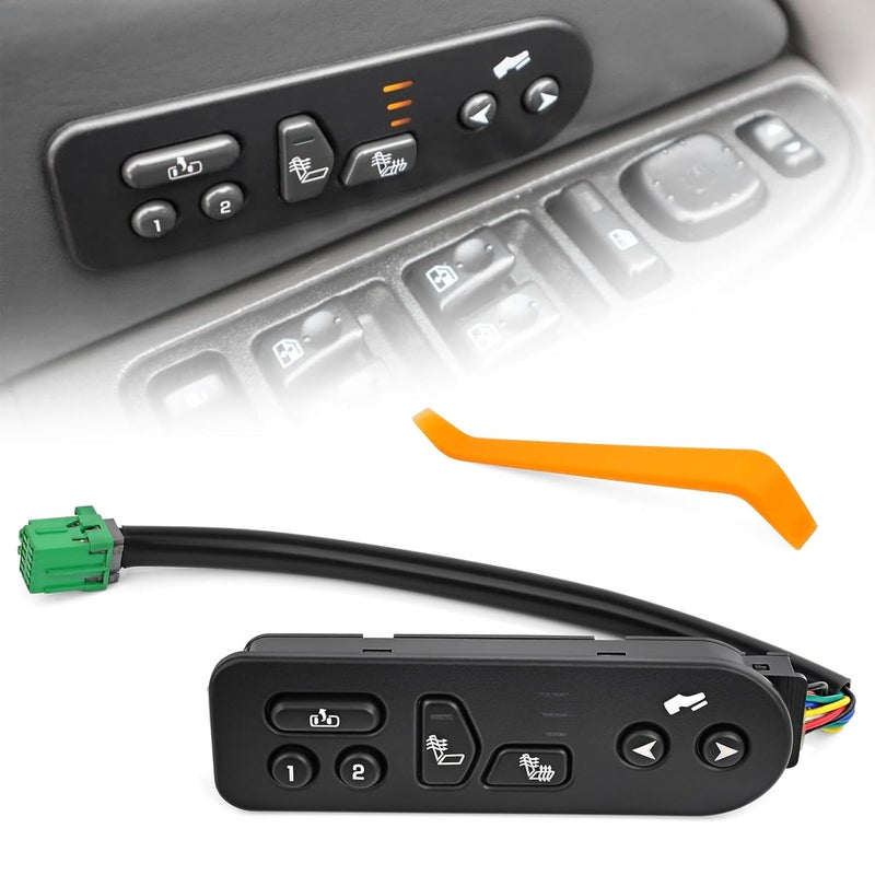TOP-MAX Driver Side Seat Heater Switch with Pedal Adjustment Fit for 2003-2006 GMC Yukon XL Chevy Suburban 1500 2500 Tahoe Avalanche Cadillac Escalade EXT ESV Replaces for 15116862 15179136 - Image 1